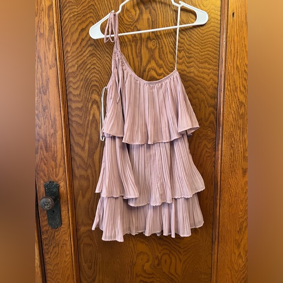 Lulu’s Pleated One Shoulder Mini Tiered Dress - Picture 6 of 7